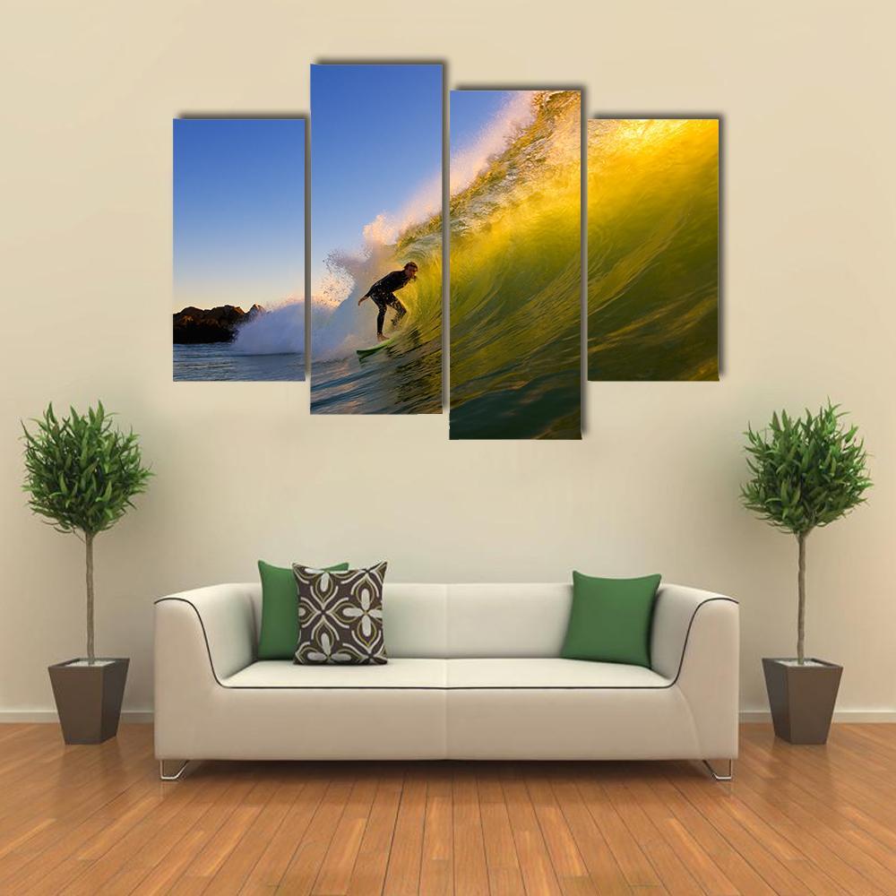 Surfer at Sunset Canvas Wall Art-4 Pop-Gallery Wrap-50&quot; x 32&quot;-Tiaracle