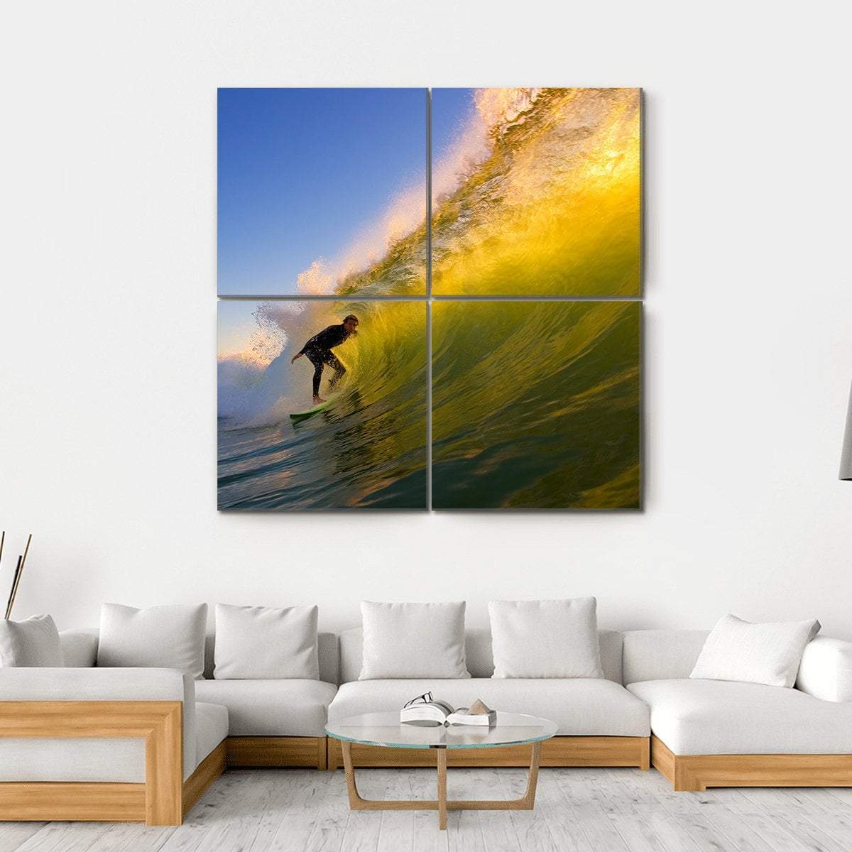 Surfer at Sunset Canvas Wall Art-4 Square-Gallery Wrap-17" x 17"-Tiaracle