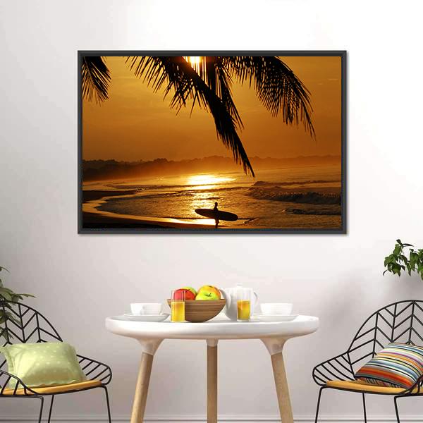 Surfer In Costa Rica Canvas Wall Art-1 Piece-Floating Frame-24&quot; x 16&quot;-Tiaracle