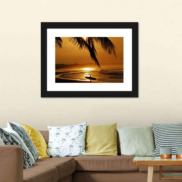 Surfer In Costa Rica Canvas Wall Art-1 Piece-Framed Print-20" x 16"-Tiaracle