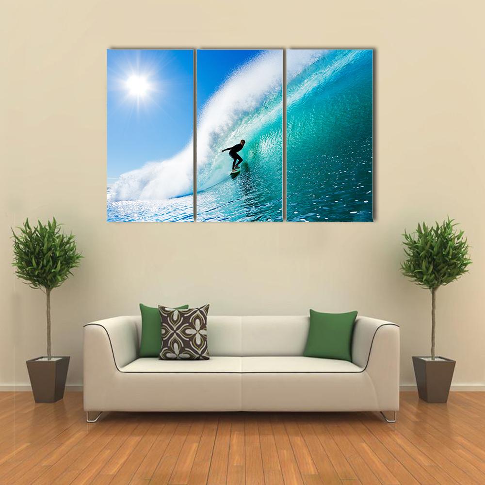 Surfer On Blue Ocean Wave Canvas Wall Art-3 Horizontal-Gallery Wrap-25&quot; x 16&quot;-Tiaracle