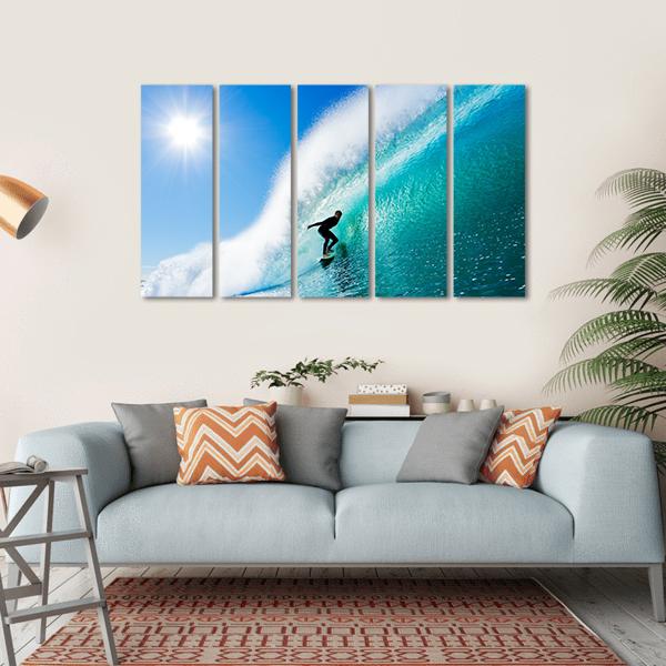 Surfer On Blue Ocean Wave Canvas Wall Art-5 Horizontal-Gallery Wrap-22&quot; x 12&quot;-Tiaracle