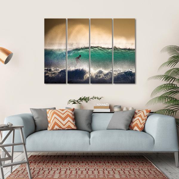 Surfer On Blue Ocean Wave in Bali Indonesia Canvas Wall Art-4 Horizontal-Gallery Wrap-34" x 24"-Tiaracle
