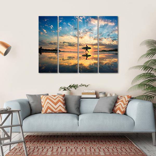 Surfer On Sea Shore Canvas Wall Art-4 Horizontal-Gallery Wrap-34" x 24"-Tiaracle
