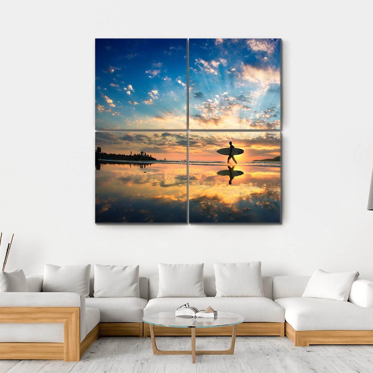 Surfer On Sea Shore Canvas Wall Art-4 Square-Gallery Wrap-17&quot; x 17&quot;-Tiaracle