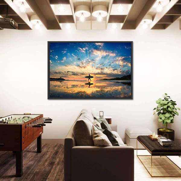 Surfer On Sea Shore Canvas Wall Art-3 Horizontal-Gallery Wrap-25&quot; x 16&quot;-Tiaracle