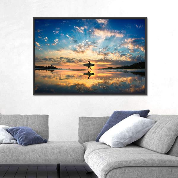 Surfer On Sea Shore Canvas Wall Art-3 Horizontal-Gallery Wrap-25&quot; x 16&quot;-Tiaracle