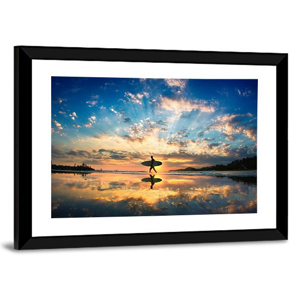 Surfer On Sea Shore Canvas Wall Art-3 Horizontal-Gallery Wrap-25&quot; x 16&quot;-Tiaracle