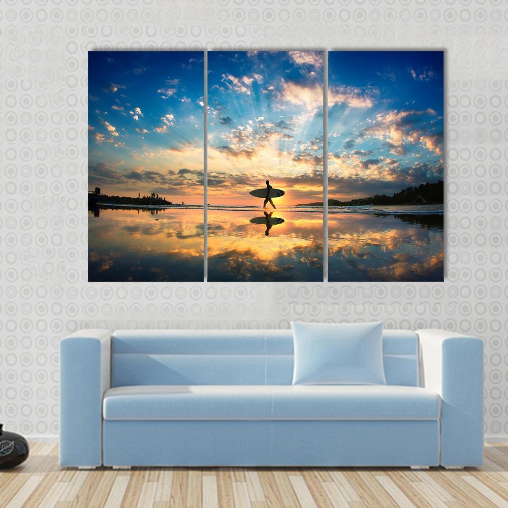Surfer On Sea Shore Canvas Wall Art-3 Horizontal-Gallery Wrap-37&quot; x 24&quot;-Tiaracle