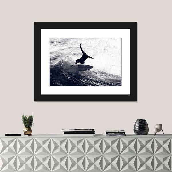 Surfer Riding The Waves Canvas Wall Art-1 Piece-Framed Print-20&quot; x 16&quot;-Tiaracle
