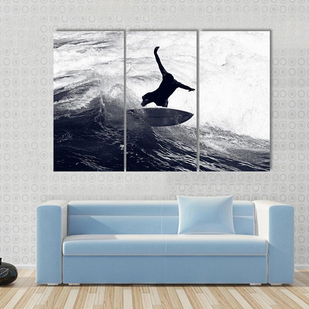 Surfer Riding The Waves Canvas Wall Art-3 Horizontal-Gallery Wrap-37" x 24"-Tiaracle
