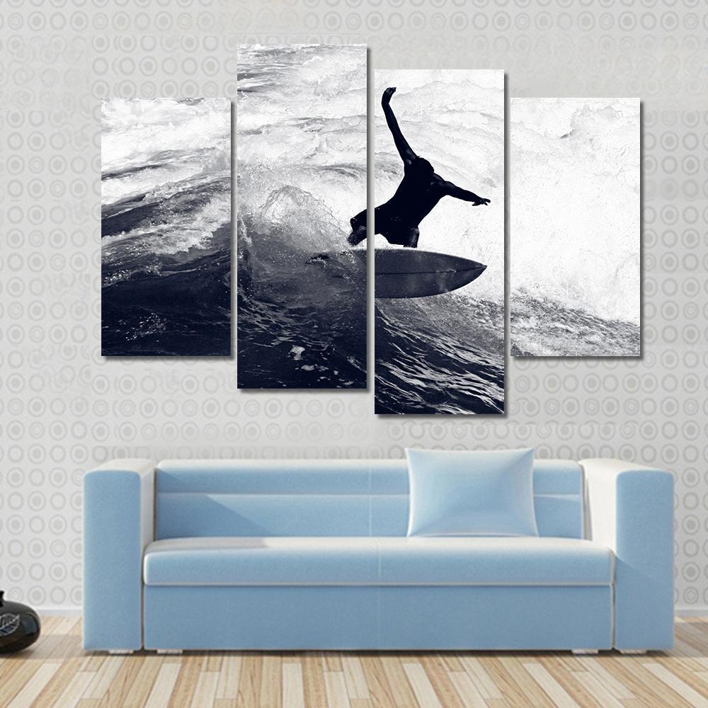Surfer Riding The Waves Canvas Wall Art-4 Pop-Gallery Wrap-50&quot; x 32&quot;-Tiaracle