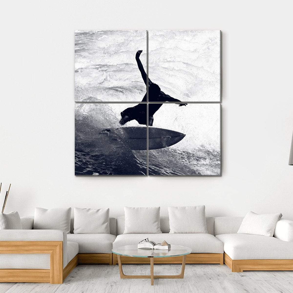 Surfer Riding The Waves Canvas Wall Art-4 Square-Gallery Wrap-17&quot; x 17&quot;-Tiaracle