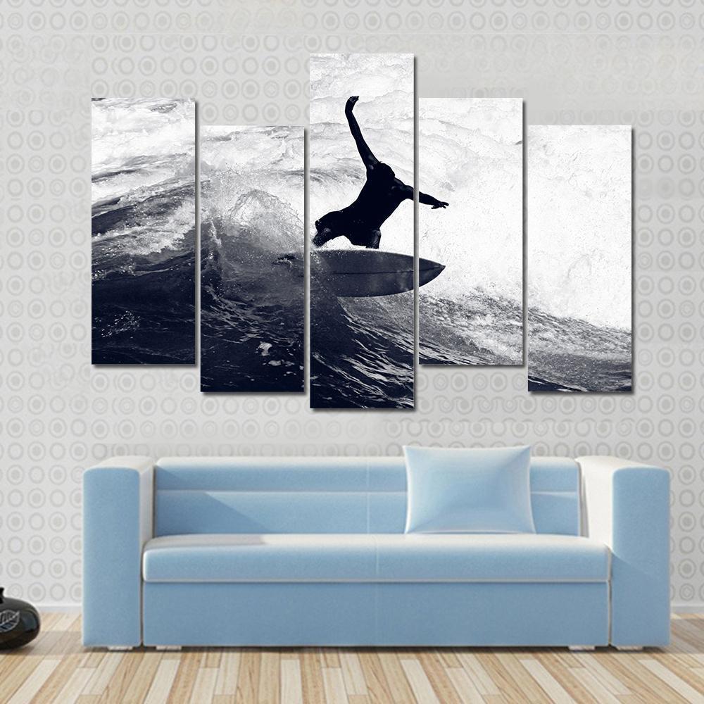 Surfer Riding The Waves Canvas Wall Art-5 Pop-Gallery Wrap-47&quot; x 32&quot;-Tiaracle