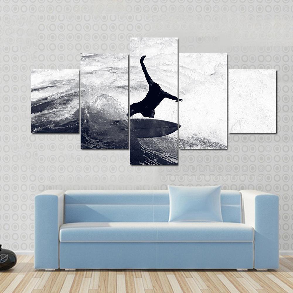 Surfer Riding The Waves Canvas Wall Art-5 Star-Gallery Wrap-62&quot; x 32&quot;-Tiaracle
