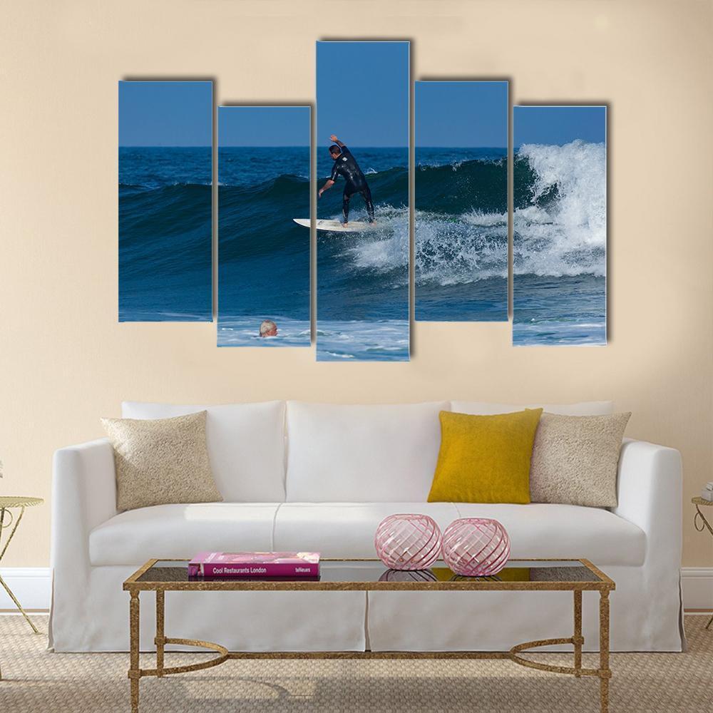 Surfers Enjoy The surfing Canvas Wall Art-5 Pop-Gallery Wrap-47&quot; x 32&quot;-Tiaracle