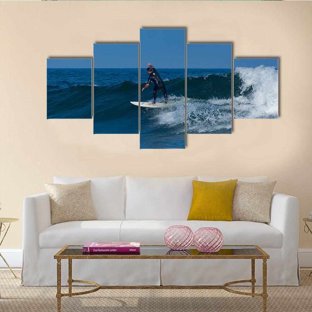 Surfers Enjoy The surfing Canvas Wall Art-5 Star-Gallery Wrap-62&quot; x 32&quot;-Tiaracle
