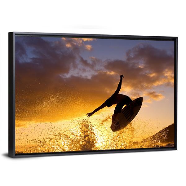 Surfing At Sunset Canvas Wall Art-3 Horizontal-Gallery Wrap-25&quot; x 16&quot;-Tiaracle