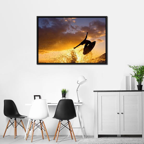 Surfing At Sunset Canvas Wall Art-3 Horizontal-Gallery Wrap-25&quot; x 16&quot;-Tiaracle