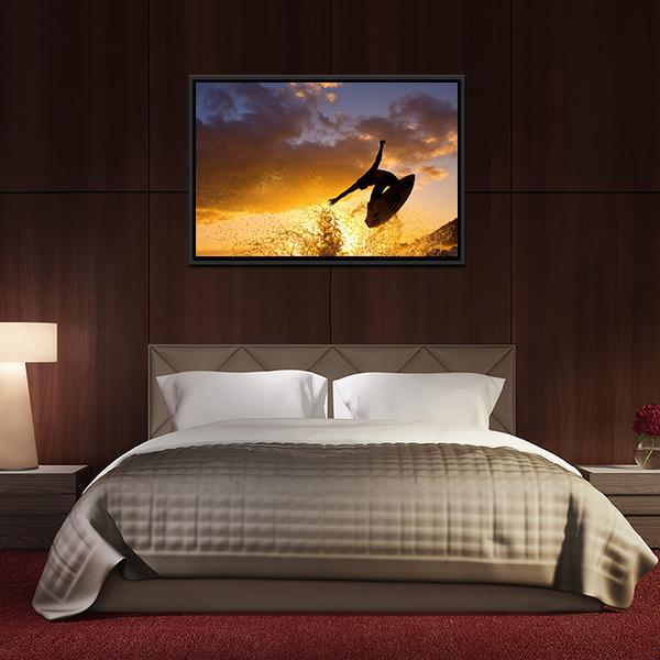 Surfing At Sunset Canvas Wall Art-3 Horizontal-Gallery Wrap-25&quot; x 16&quot;-Tiaracle
