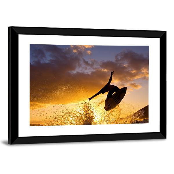 Surfing At Sunset Canvas Wall Art-3 Horizontal-Gallery Wrap-25&quot; x 16&quot;-Tiaracle