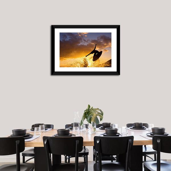 Surfing At Sunset Canvas Wall Art-1 Piece-Framed Print-20&quot; x 16&quot;-Tiaracle