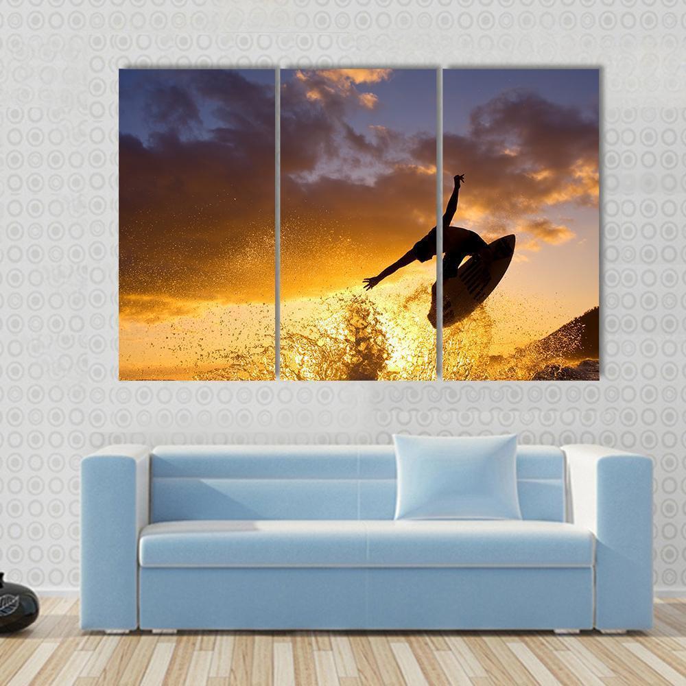 Surfing At Sunset Canvas Wall Art-3 Horizontal-Gallery Wrap-37&quot; x 24&quot;-Tiaracle