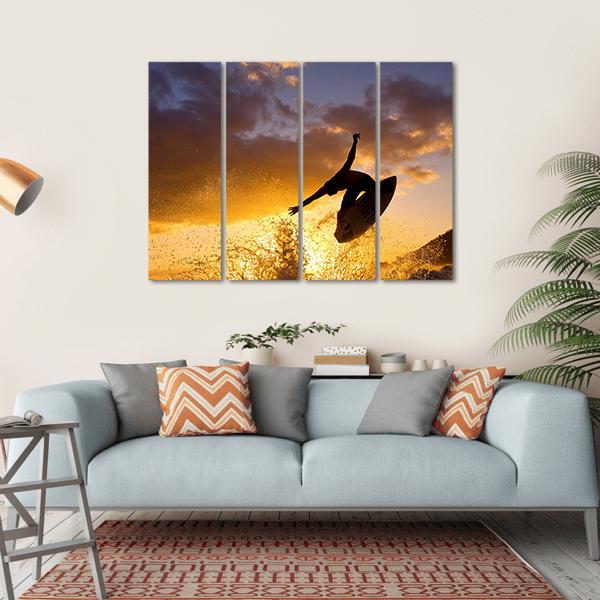 Surfing At Sunset Canvas Wall Art-4 Horizontal-Gallery Wrap-34" x 24"-Tiaracle