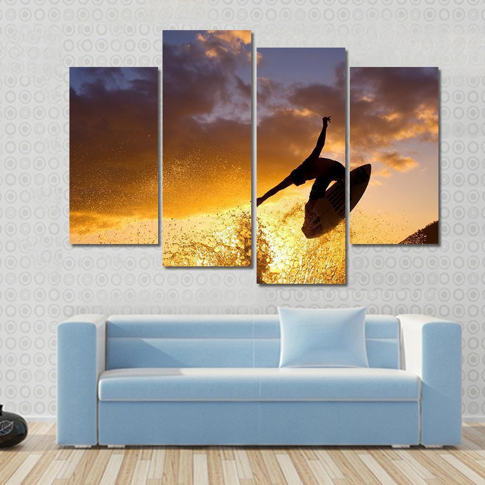 Surfing At Sunset Canvas Wall Art-4 Pop-Gallery Wrap-50&quot; x 32&quot;-Tiaracle