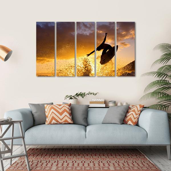 Surfing At Sunset Canvas Wall Art-5 Horizontal-Gallery Wrap-22" x 12"-Tiaracle