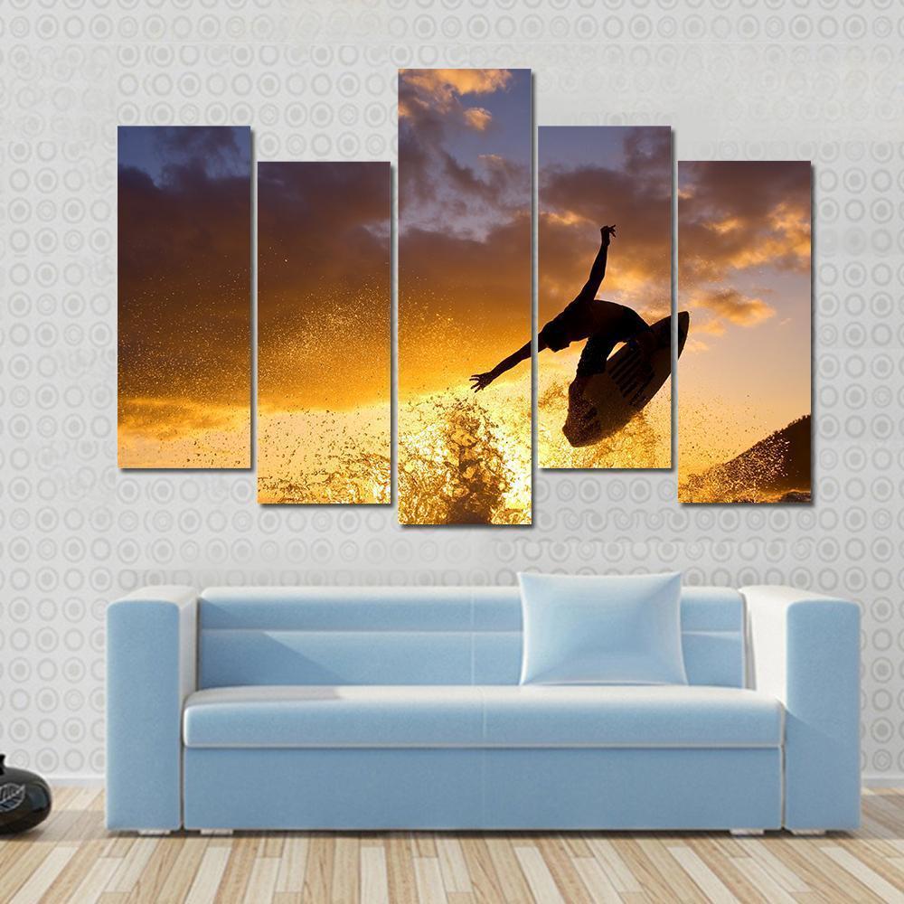 Surfing At Sunset Canvas Wall Art-1 Piece-Gallery Wrap-48" x 32"-Tiaracle