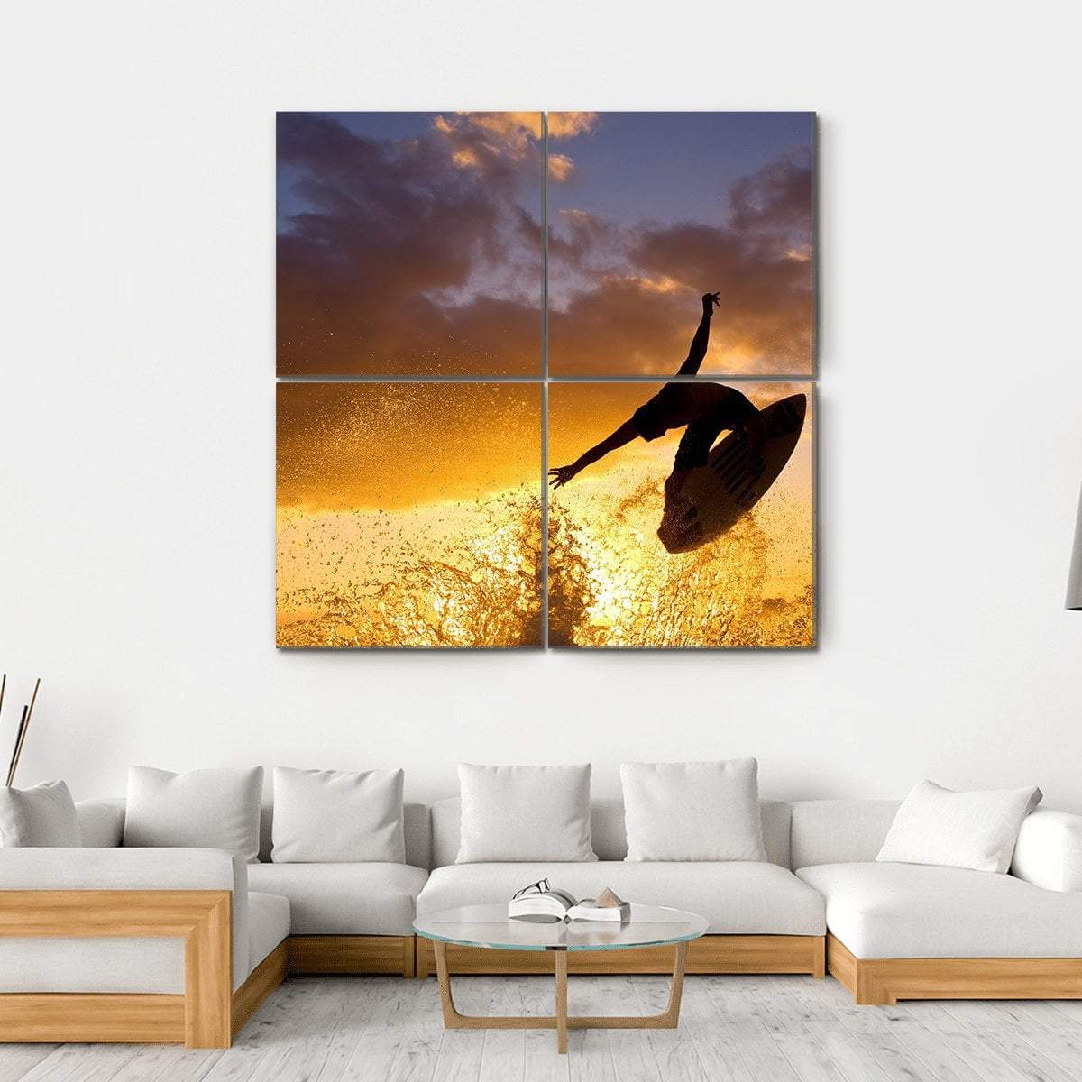 Surfing At Sunset Canvas Wall Art-5 Horizontal-Gallery Wrap-22" x 12"-Tiaracle