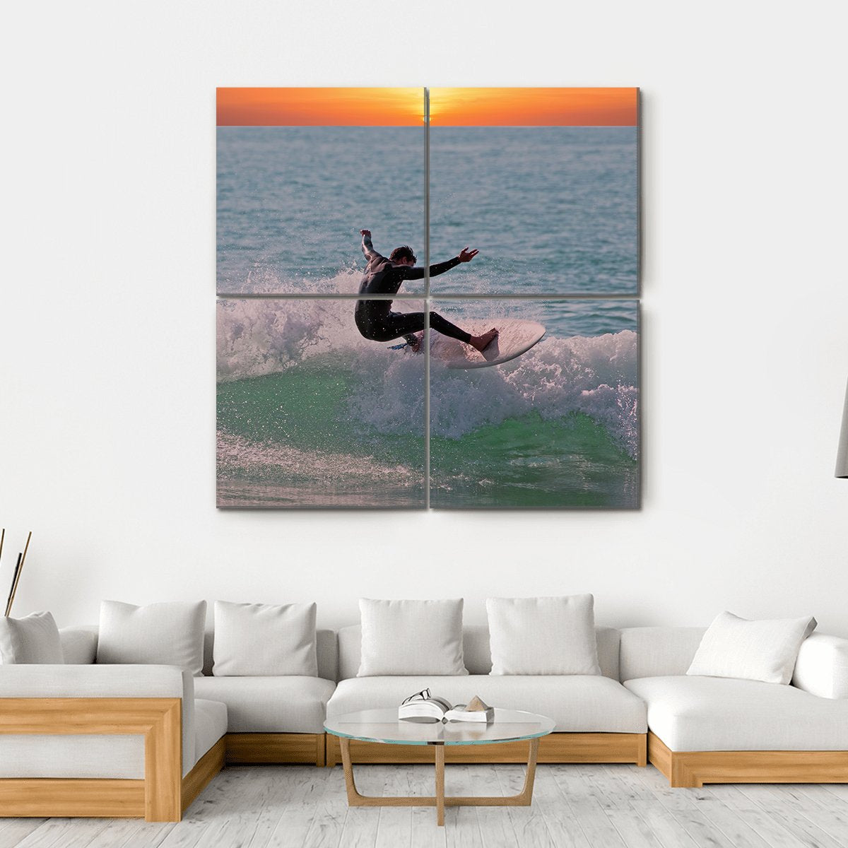 Surfing In Aruba Island Canvas Wall Art-4 Square-Gallery Wrap-17" x 17"-Tiaracle