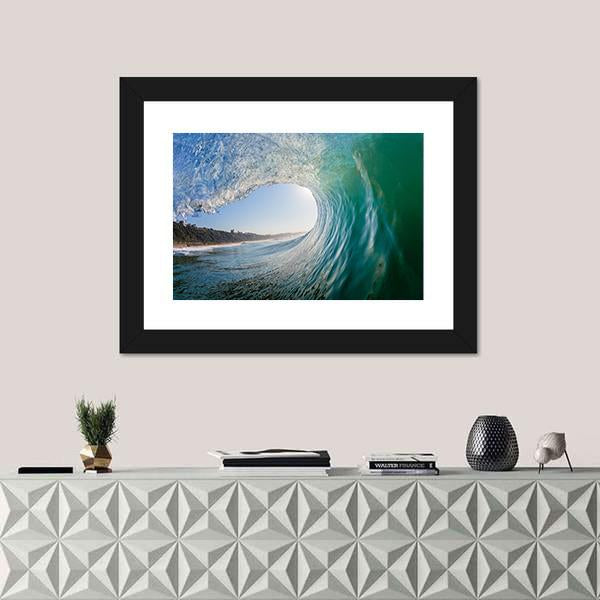 Surfing View Of Hollow Crashing Ocean Wave Canvas Wall Art-1 Piece-Framed Print-20&quot; x 16&quot;-Tiaracle