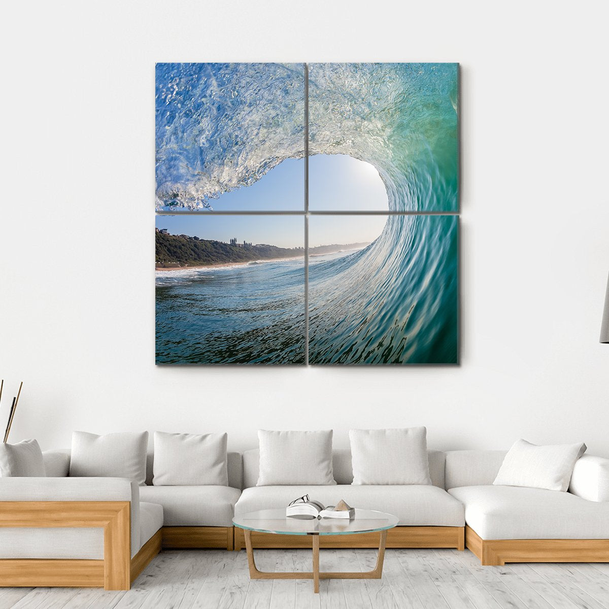 Surfing View Of Hollow Crashing Ocean Wave Canvas Wall Art-4 Square-Gallery Wrap-17" x 17"-Tiaracle