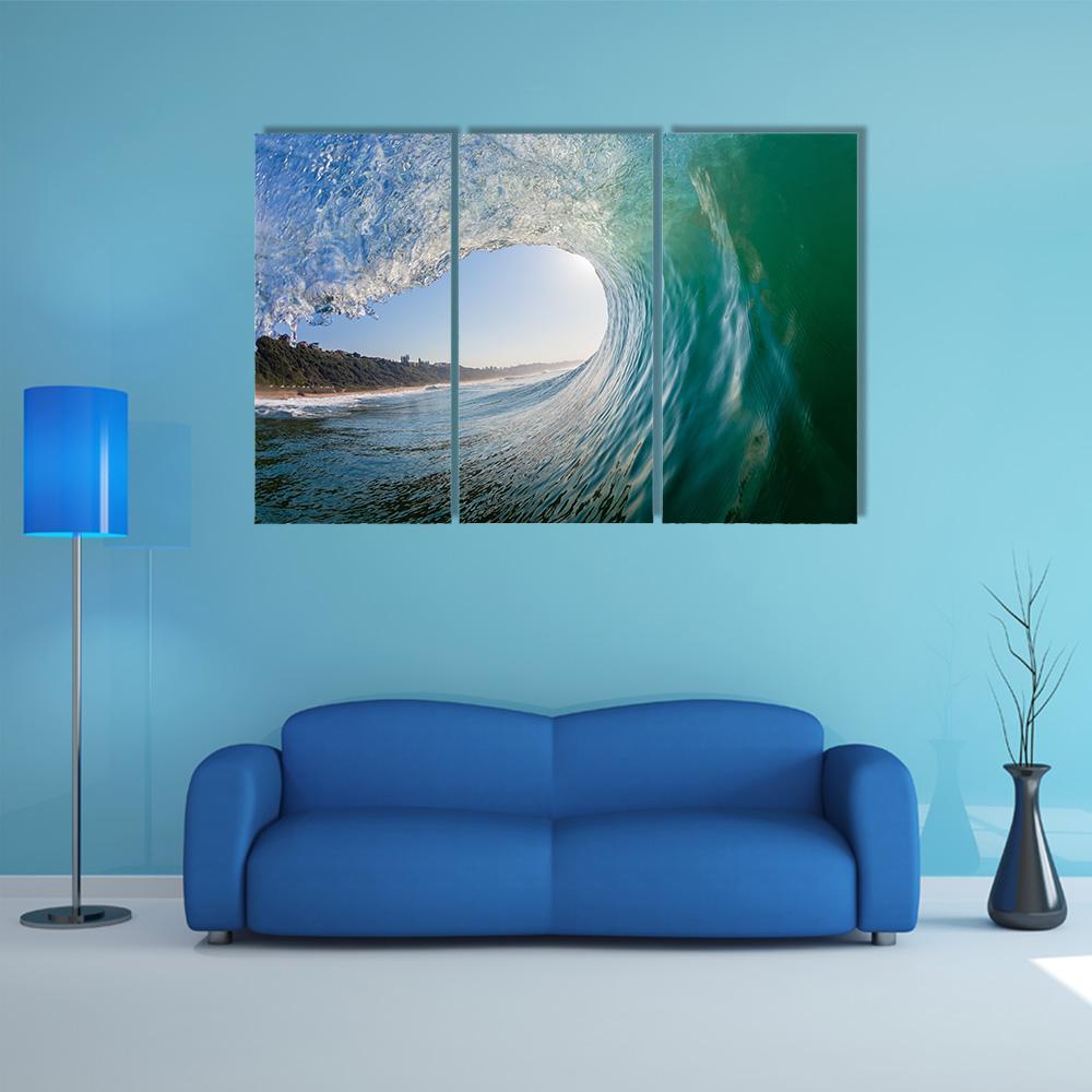 Surfing View Of Hollow Crashing Ocean Wave Canvas Wall Art-3 Horizontal-Gallery Wrap-37" x 24"-Tiaracle