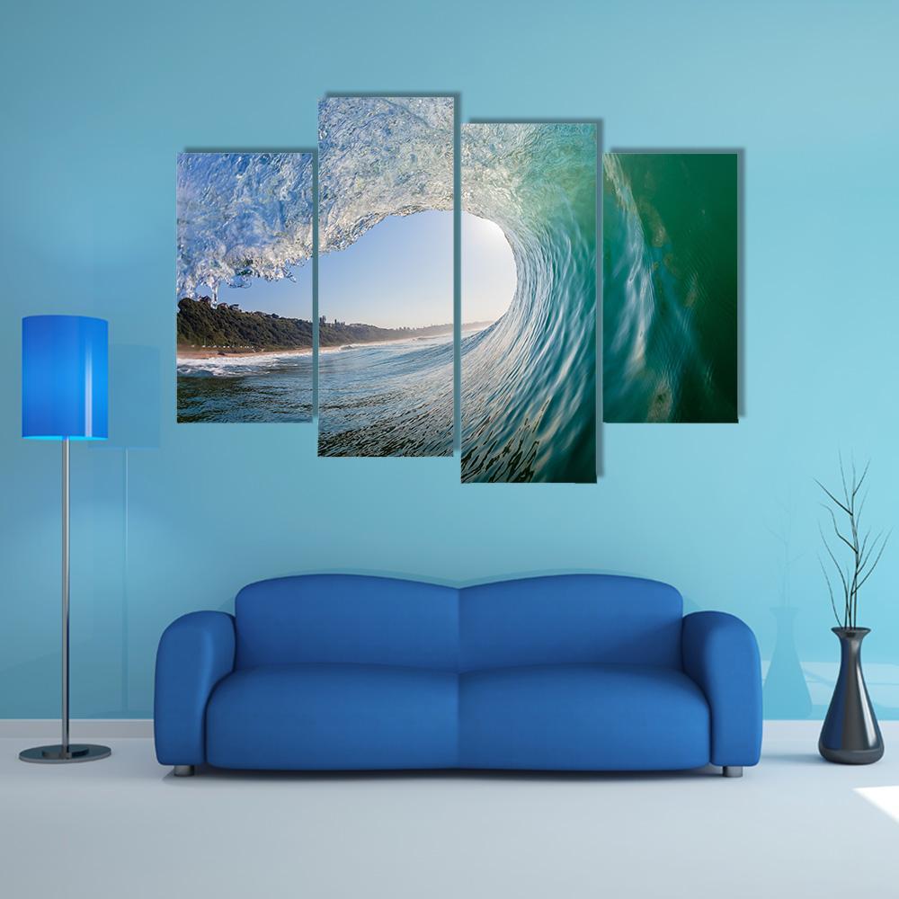 Surfing View Of Hollow Crashing Ocean Wave Canvas Wall Art-4 Pop-Gallery Wrap-50&quot; x 32&quot;-Tiaracle