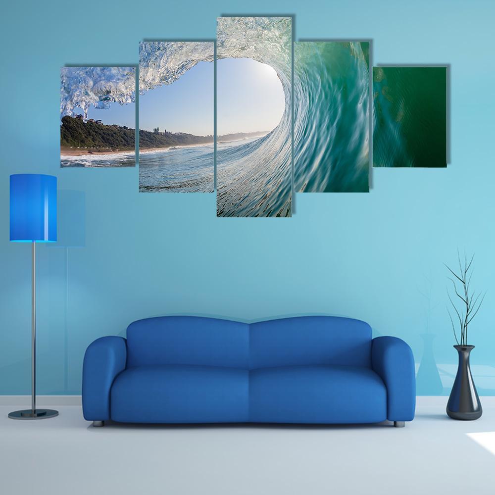 Surfing View Of Hollow Crashing Ocean Wave Canvas Wall Art-5 Star-Gallery Wrap-62&quot; x 32&quot;-Tiaracle