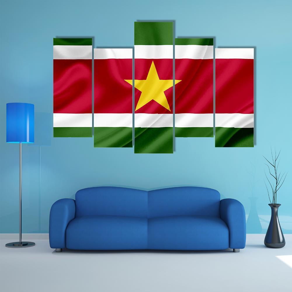 Suriname Waving Flag Canvas Wall Art-5 Pop-Gallery Wrap-47" x 32"-Tiaracle