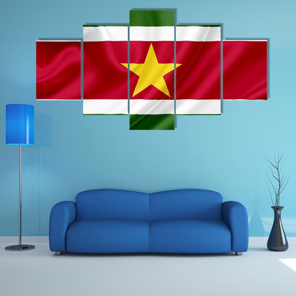 Suriname Waving Flag Canvas Wall Art-5 Star-Gallery Wrap-62" x 32"-Tiaracle