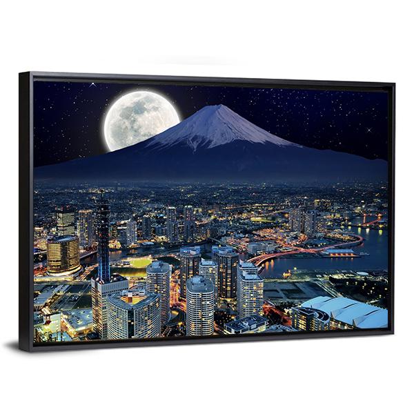 Surreal View Of Yokohama City Canvas Wall Art-3 Horizontal-Gallery Wrap-25" x 16"-Tiaracle