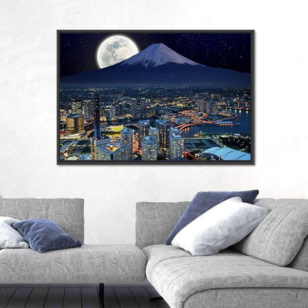 Surreal View Of Yokohama City Canvas Wall Art-3 Horizontal-Gallery Wrap-25" x 16"-Tiaracle