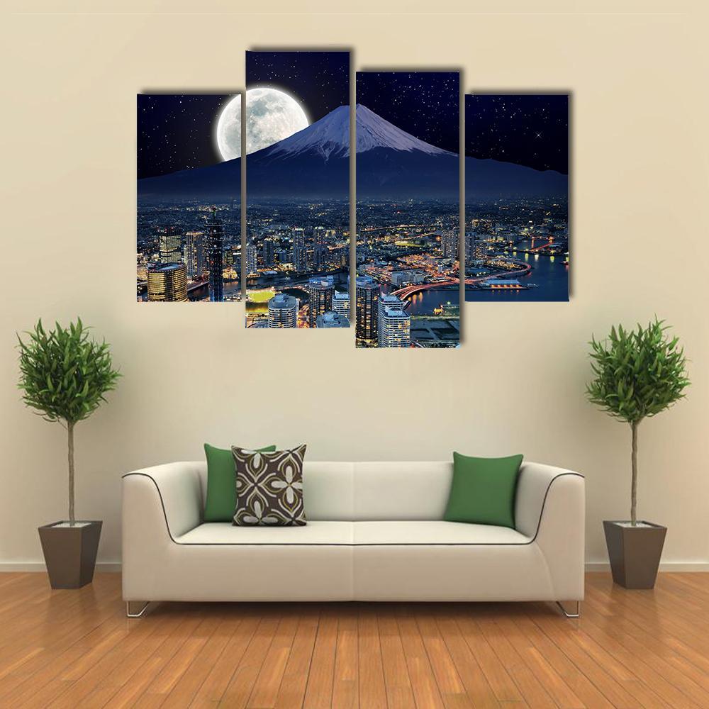 Surreal View Of Yokohama City Canvas Wall Art-4 Pop-Gallery Wrap-50" x 32"-Tiaracle