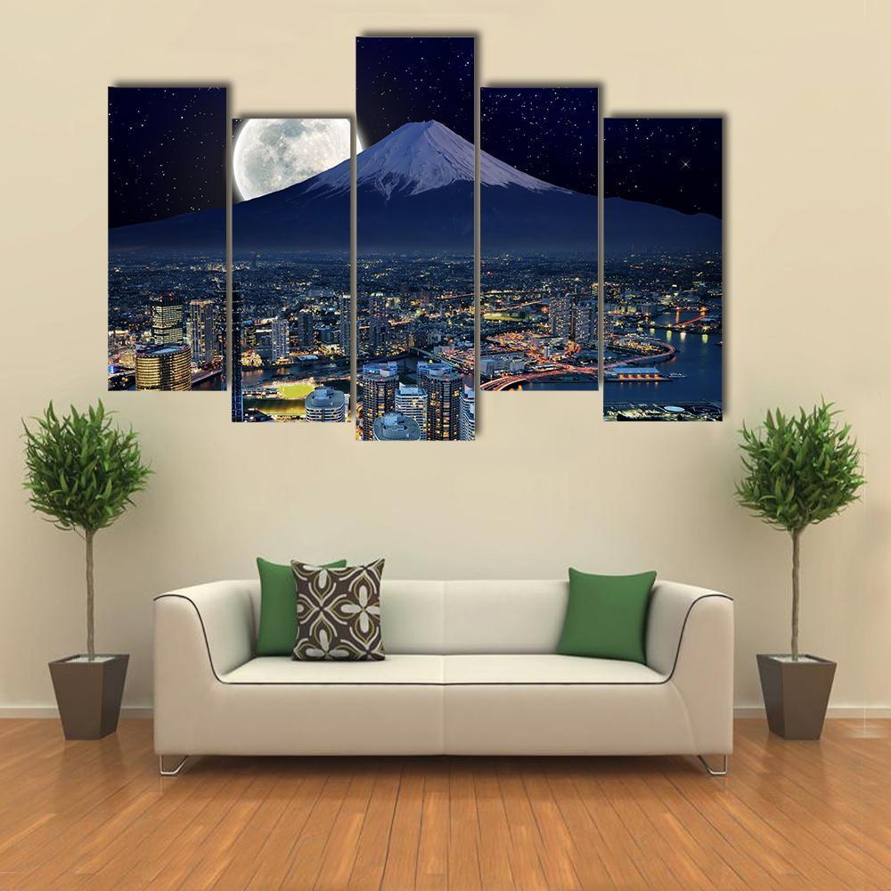 Surreal View Of Yokohama City Canvas Wall Art-5 Pop-Gallery Wrap-47" x 32"-Tiaracle