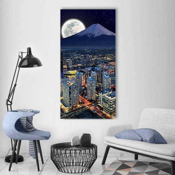 Surreal View Of Yokohama City Vertical Canvas Wall Art-3 Vertical-Gallery Wrap-12" x 25"-Tiaracle