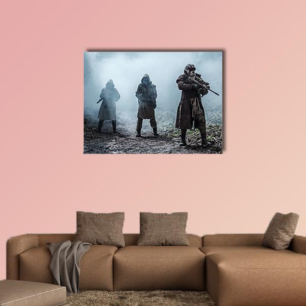 Survivors In Tatters And Gas Mask Canvas Wall Art-4 Horizontal-Gallery Wrap-34" x 24"-Tiaracle