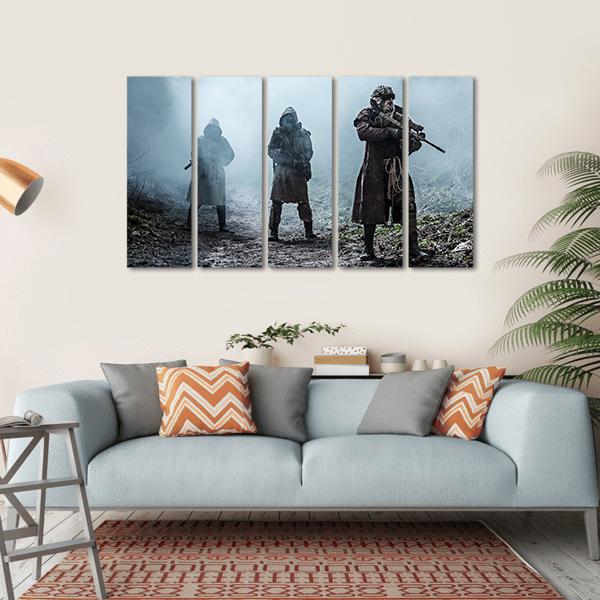 Survivors In Tatters And Gas Mask Canvas Wall Art-5 Horizontal-Gallery Wrap-22" x 12"-Tiaracle