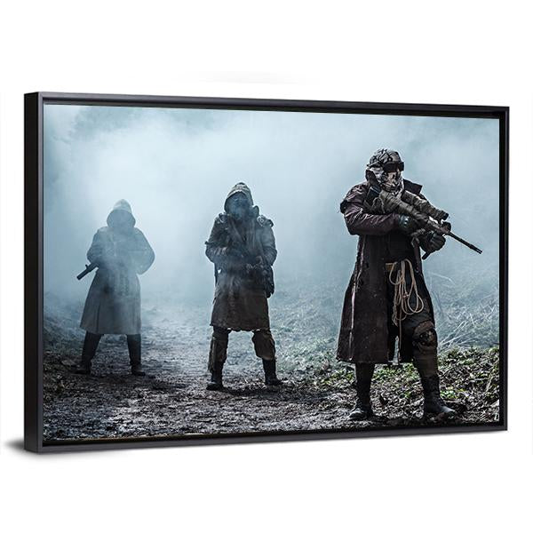 Survivors In Tatters And Gas Mask Canvas Wall Art-3 Horizontal-Gallery Wrap-25" x 16"-Tiaracle