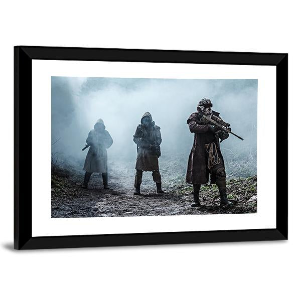 Survivors In Tatters And Gas Mask Canvas Wall Art-3 Horizontal-Gallery Wrap-25" x 16"-Tiaracle