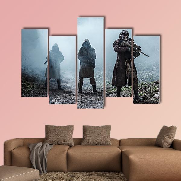 Survivors In Tatters And Gas Mask Canvas Wall Art-5 Pop-Gallery Wrap-47" x 32"-Tiaracle